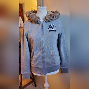 Aeropostale Gray Hoodie with Faux Fur Trim